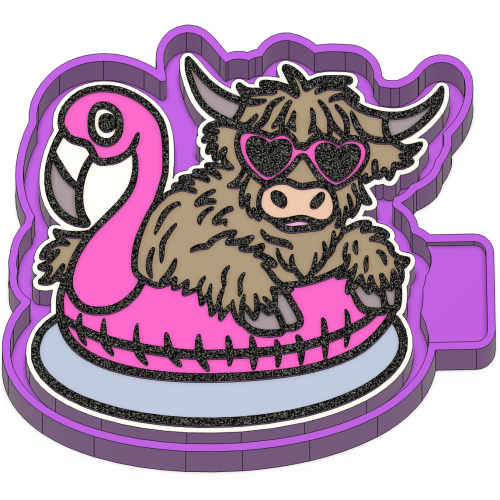 Highland Cow on Flamingo Float Freshie STL Mold Housing - Mold2Molds