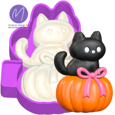 3D Cute Cat on Pumpkin Freshie STL Mold Housing 3D Cute Cat on Pumpkin Freshie STL Mold Housing