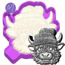 3D Crochet Christmas Highland Cow Freshie STL Mold Housing