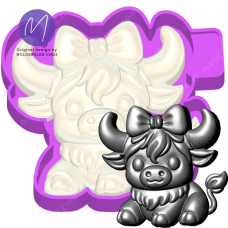3D Highland Cow with Bow Freshie STL Mold Housing