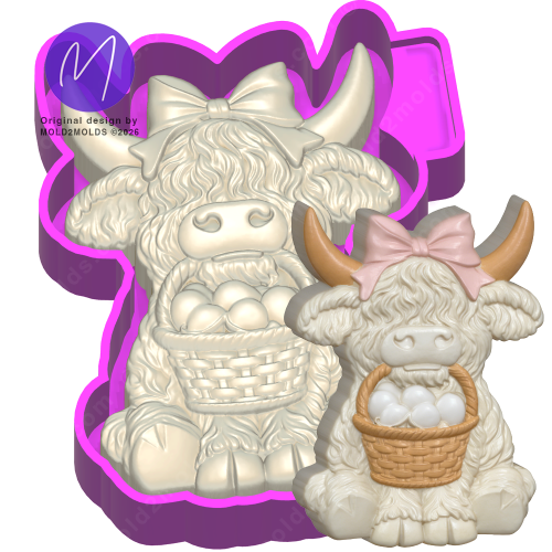 3D Highland Cow with Easter Basket Freshie STL Mold Housing - Mold2Molds