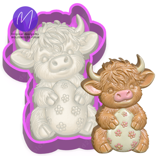 3D Easter Baby Highland Cow Holding Egg Freshie STL Mold Housing - Mold2Molds 3D Easter Baby Highland Cow Holding Egg Freshie STL Mold Housing - Mold2Molds