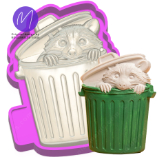 3D Peeking Raccoon in Trash Can Freshie STL Mold Housing