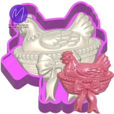 3D Hen in Nest with bow Freshie STL Mold Housing