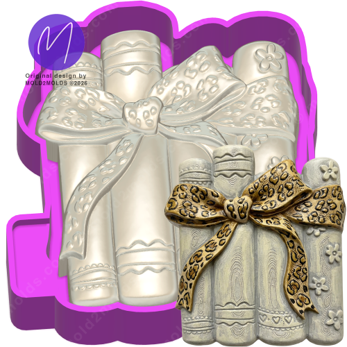 3D Books with Leopard Bow Freshie STL Mold Housing - Mold2Molds 3D Books with Leopard Bow Freshie STL Mold Housing - Mold2Molds