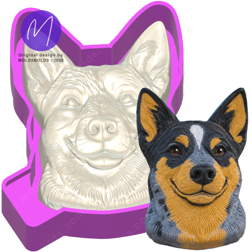 3D Blue Heeler Head Freshie STL Mold Housing - Mold2Molds